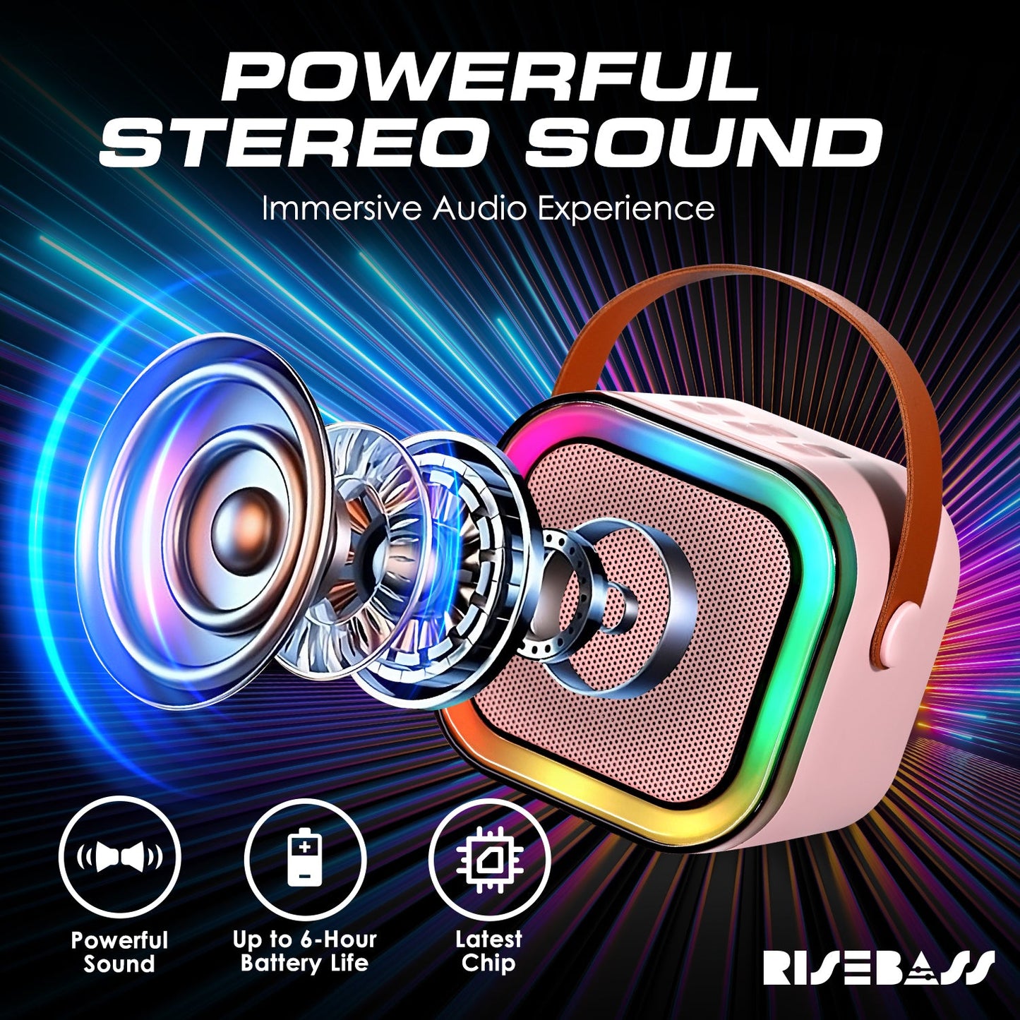 Risebass Mini Karaoke Machine for Kids Adults, Portable Bluetooth Speaker with 2 Wireless Microphones, Toys Birthday Gifts for Girls  Years Old Toddler Teens.